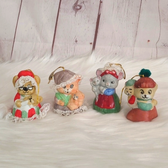 Vintage 70s Jasco Taiwan Porcelain Caring Critters Chimers Ornament Set of Four - Picture 3 of 16